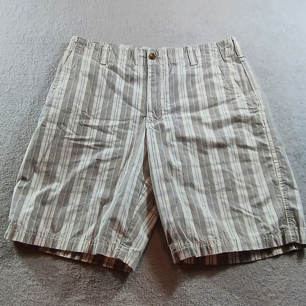 Bass Mens Heritage Collection Plaid Shorts Beige Blue 32 Cotton Casual Dadcore